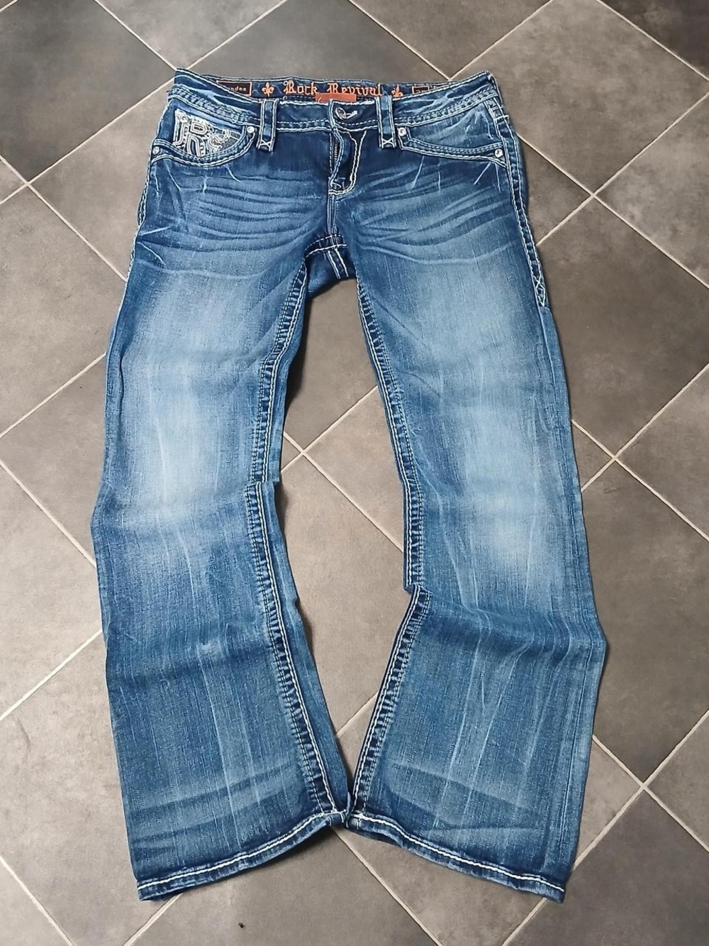 Rock Revival Size 28 WoMen's Blue Distressed Bootcut-Leg Jeans